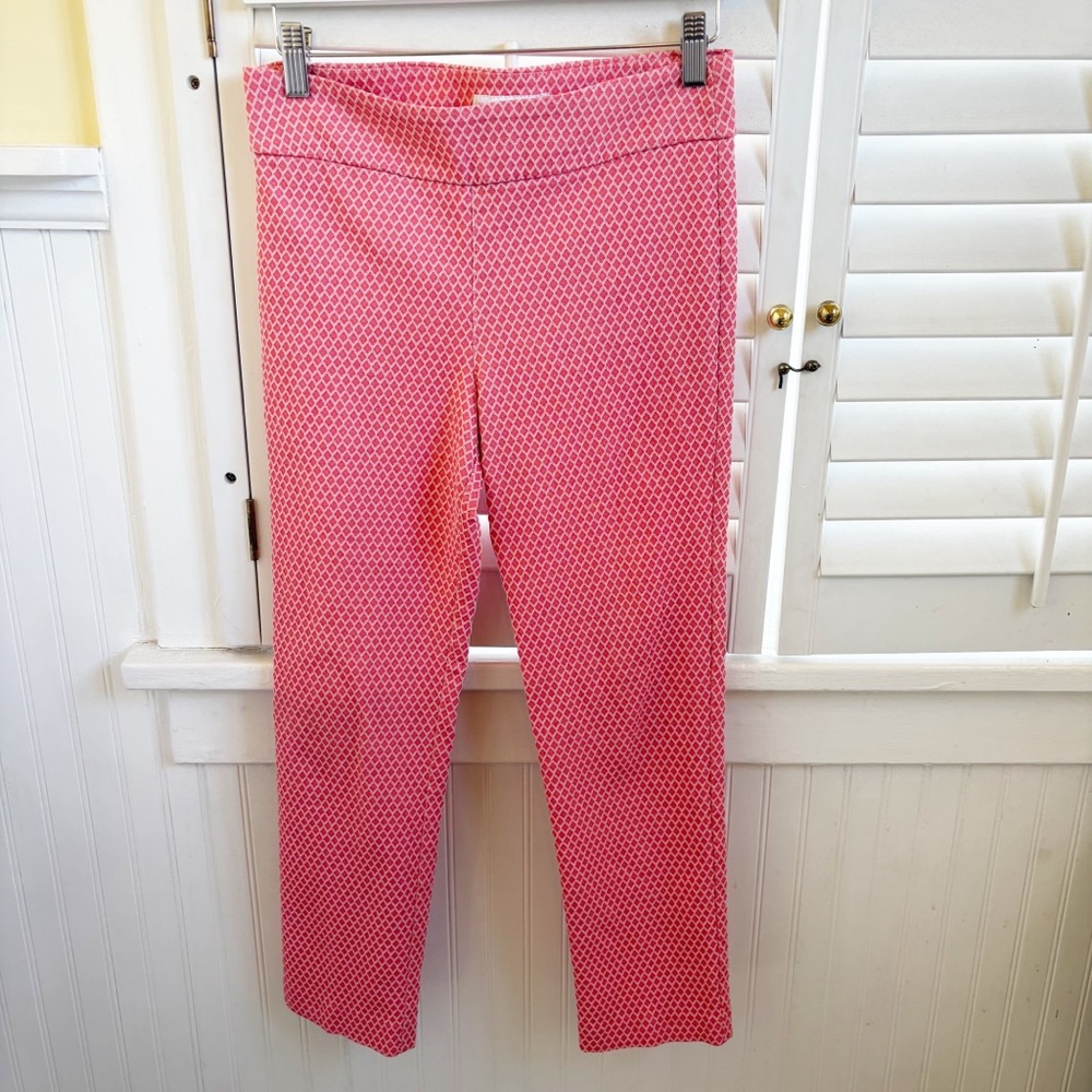 Margaret M Coral & White Lattice Pattern Pull On Slimming Pants Women’s Medium